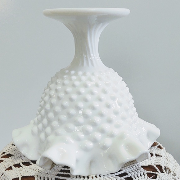 Vintage Hobnail Milk Glass Compote Candy Dish Scalloped Edge Unmarked Fenton - Picture 7 of 12